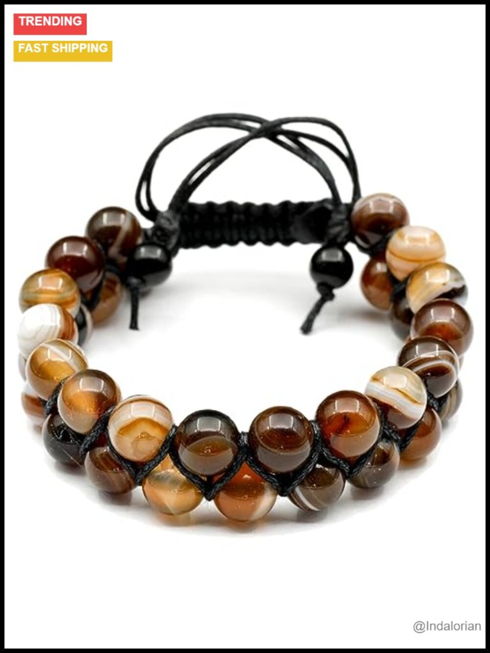 Natural Brown Agate Double Row Macrame Bracelet Adjustable Unisex